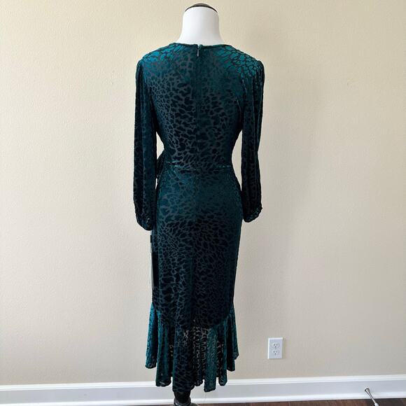 Calvin Klein Animal Print Velvet Burnt Out Emerald Green Wrap Dress Size 6 NWT - Picture 5 of 13